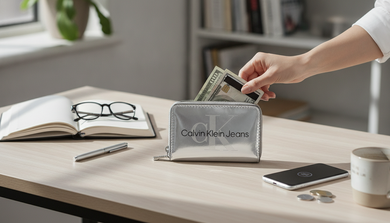 Calvin Klein Jeans Grey Print Zip Wallet for Women